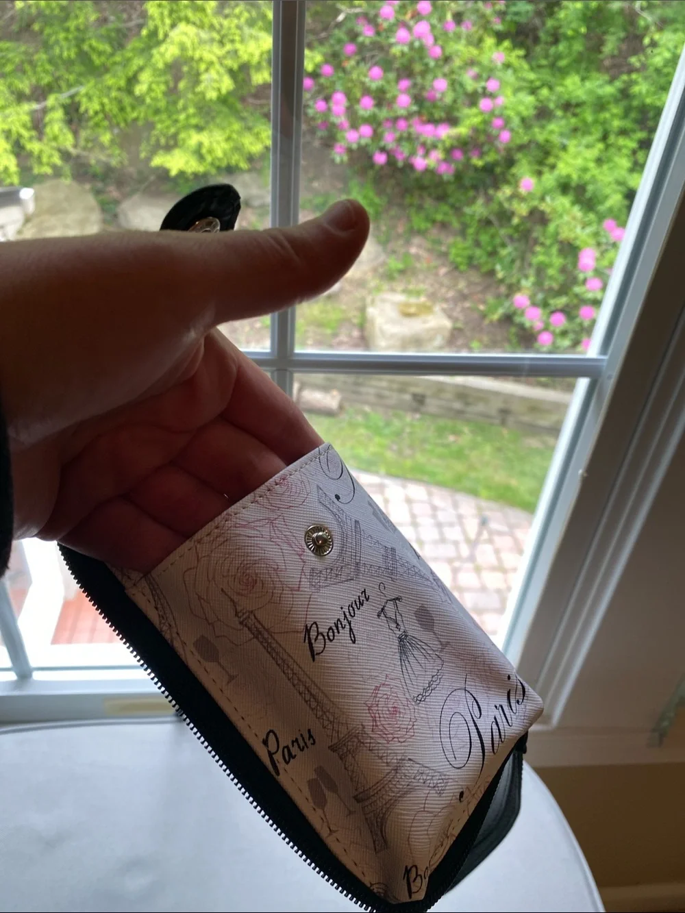🪅15 for $20🪅 Paris Print Crossbody Phone Wallet - White with Black Trim
